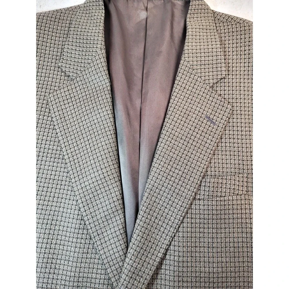 Louis Feraud‎ Olive Brown Wool Plaid Blazer 2 Front Button Lined Size 43R